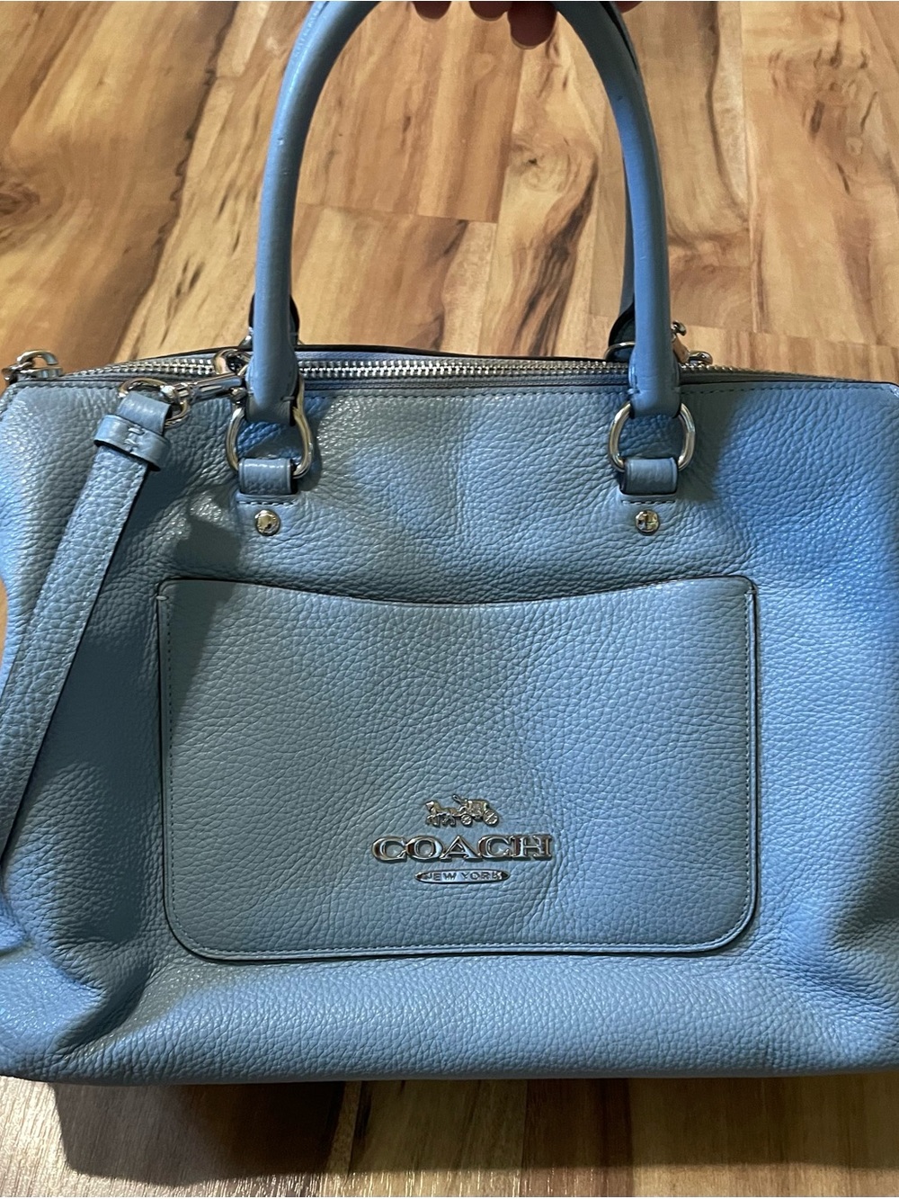 Coach Emma Satchel Bag Blue Pebbled Leather Handbag Crossbody F31467